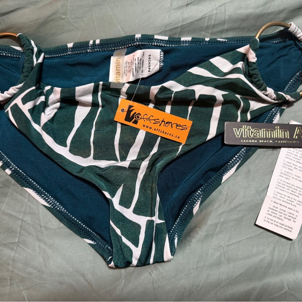 NWT Vitamin A Teal and White Patterned Bikini Bottom